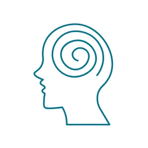 Et ansigt, hvor der er en spiral der, hvor hjernen sidder